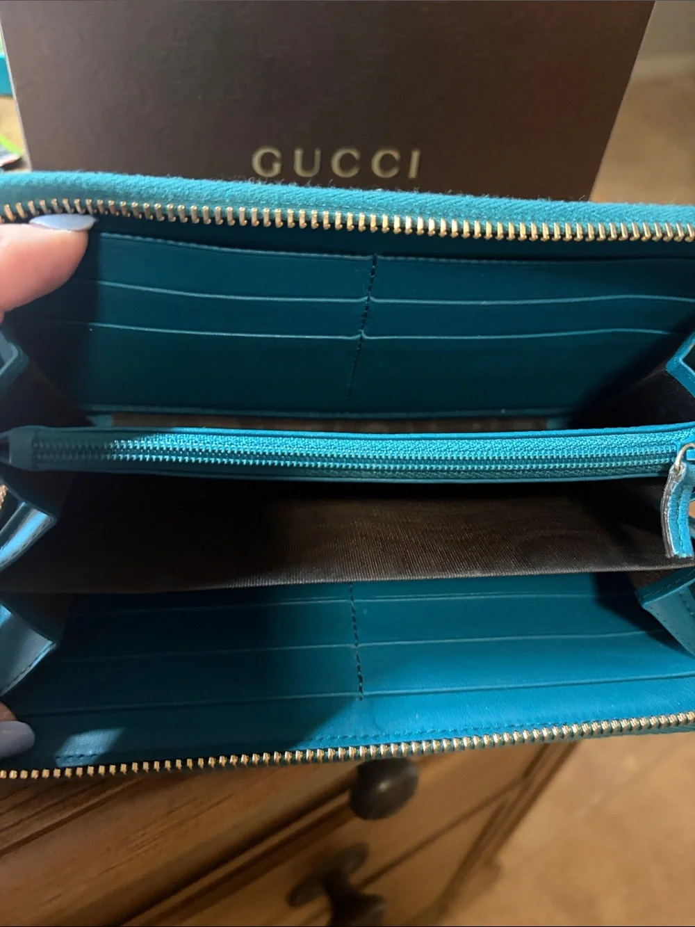 Gucci Soho Deep Cobalt Vitello Leather Zip Around Wallet